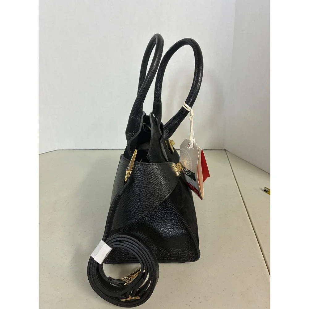 Divina Firenze Black Suede Leather Ginny Satchel Crossbody Bag Made in Italy NEW